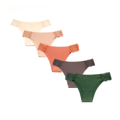 5 PACK PANTIS CON ENCAJE EN LADOS